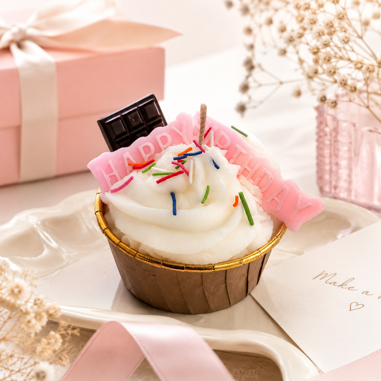 Happy Birthday Cupcake Candle | Decorative Birthday Gift Candle