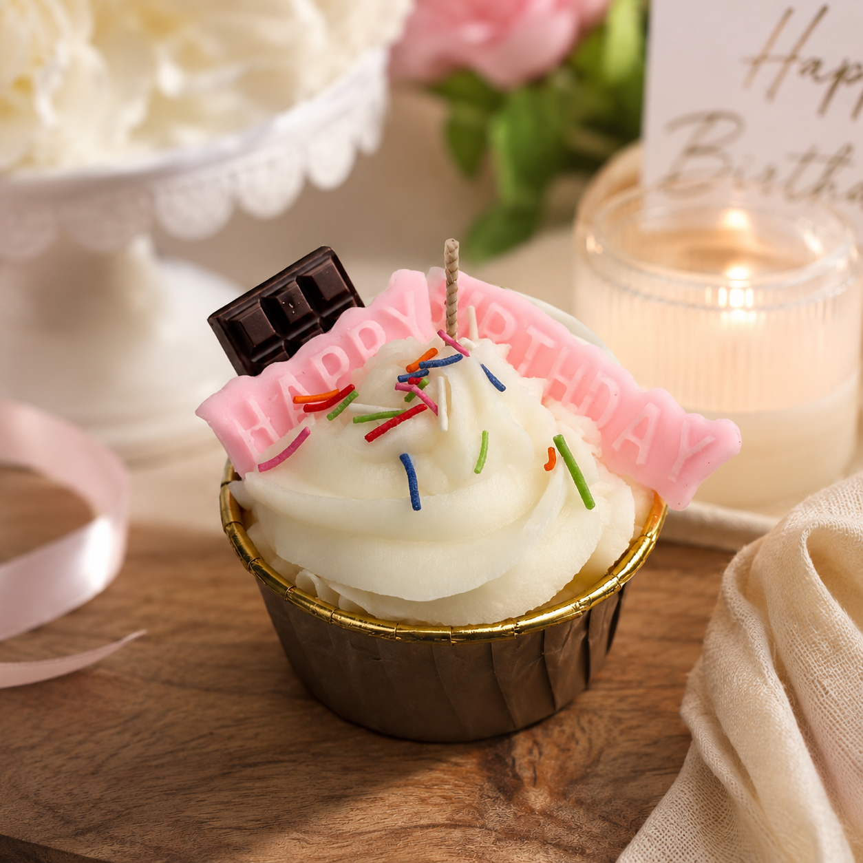 Happy Birthday Cupcake Candle | Decorative Birthday Gift Candle