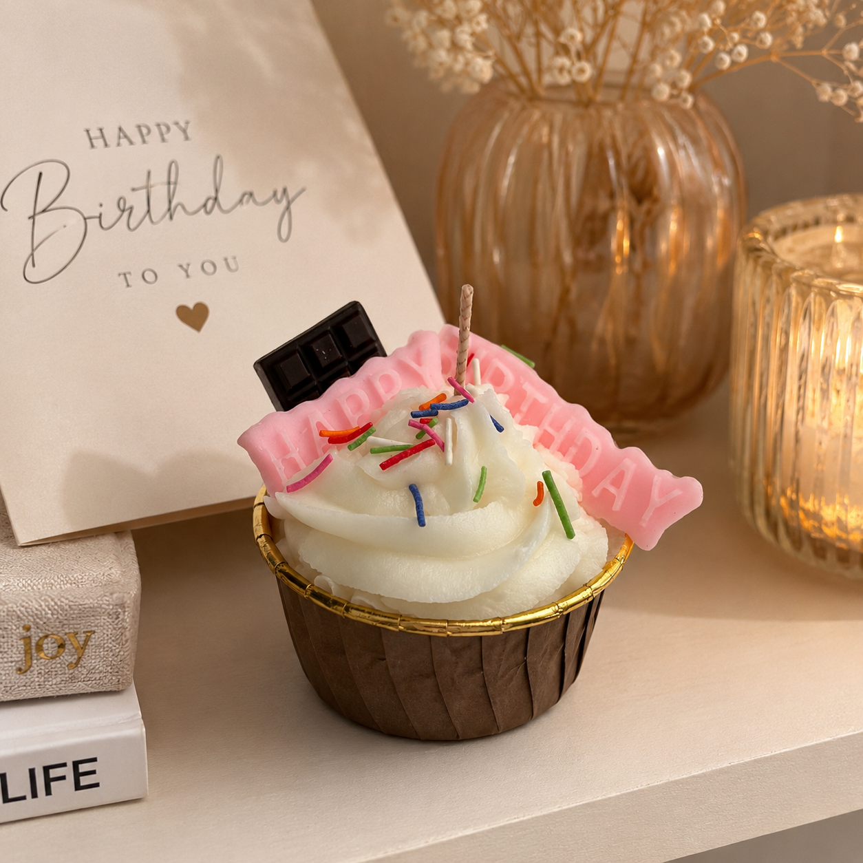 Happy Birthday Cupcake Candle | Decorative Birthday Gift Candle