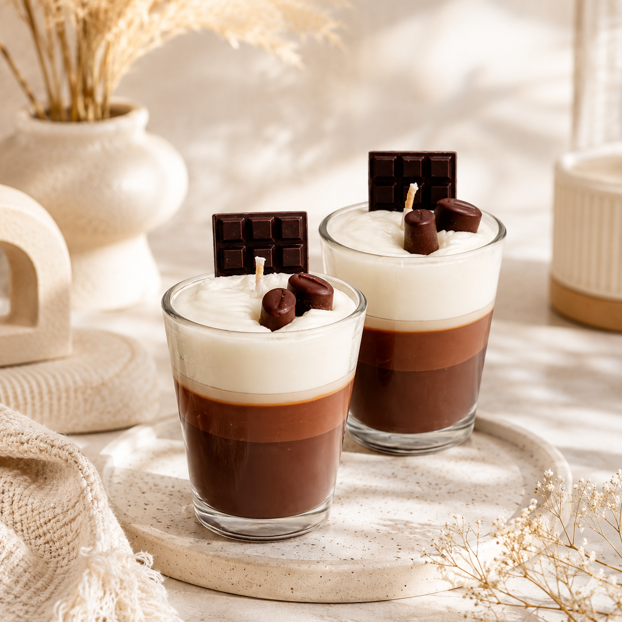 Chocolate Dessert Glass Candle Set of 2 | Decorative Café-Style Candles