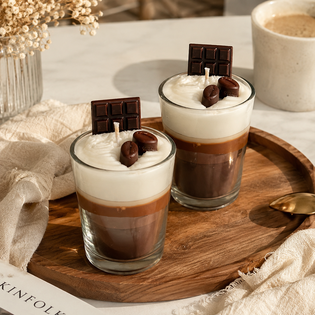 Chocolate Dessert Glass Candle Set of 2 | Decorative Café-Style Candles