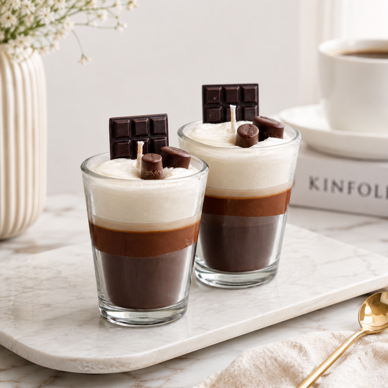 Chocolate Dessert Glass Candle Set of 2 | Decorative Café-Style Candles