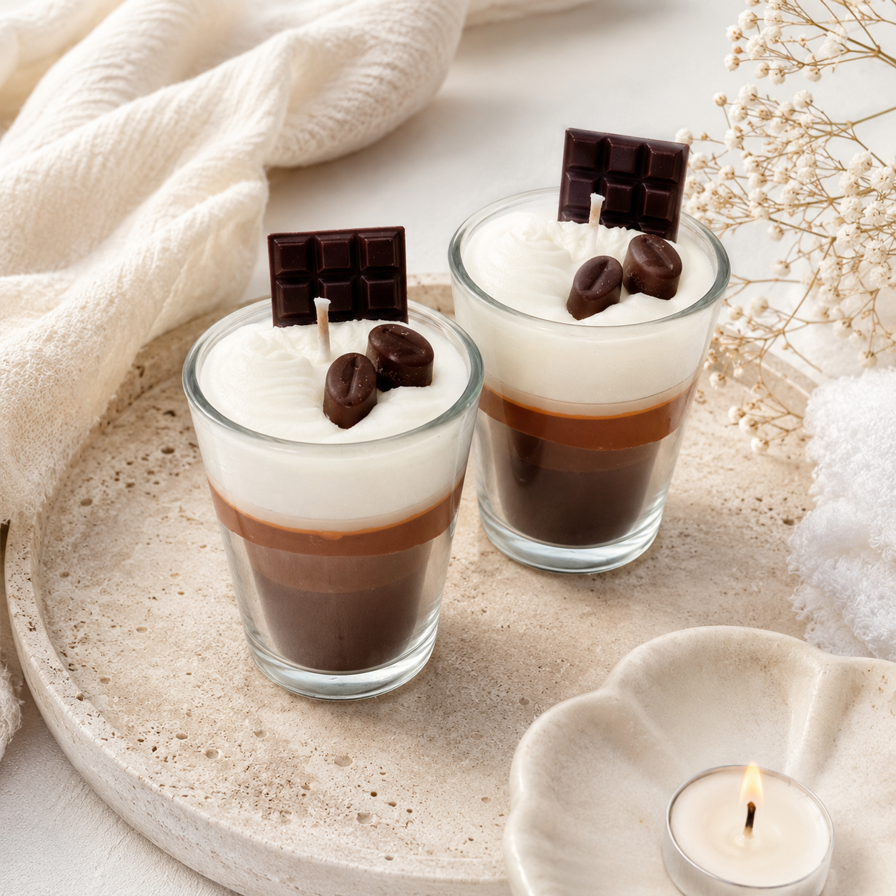 Chocolate Dessert Glass Candle Set of 2 | Decorative Café-Style Candles