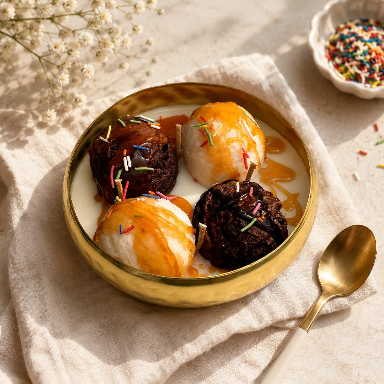 Chocolate Vanilla Ice Cream Urli Candle | Dessert-Inspired Decorative Candle