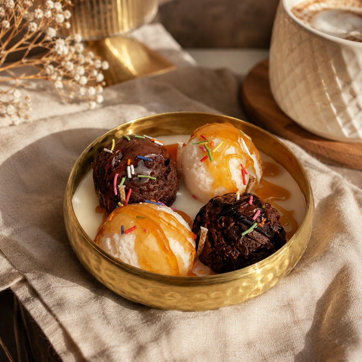 Chocolate Vanilla Ice Cream Urli Candle | Dessert-Inspired Decorative Candle