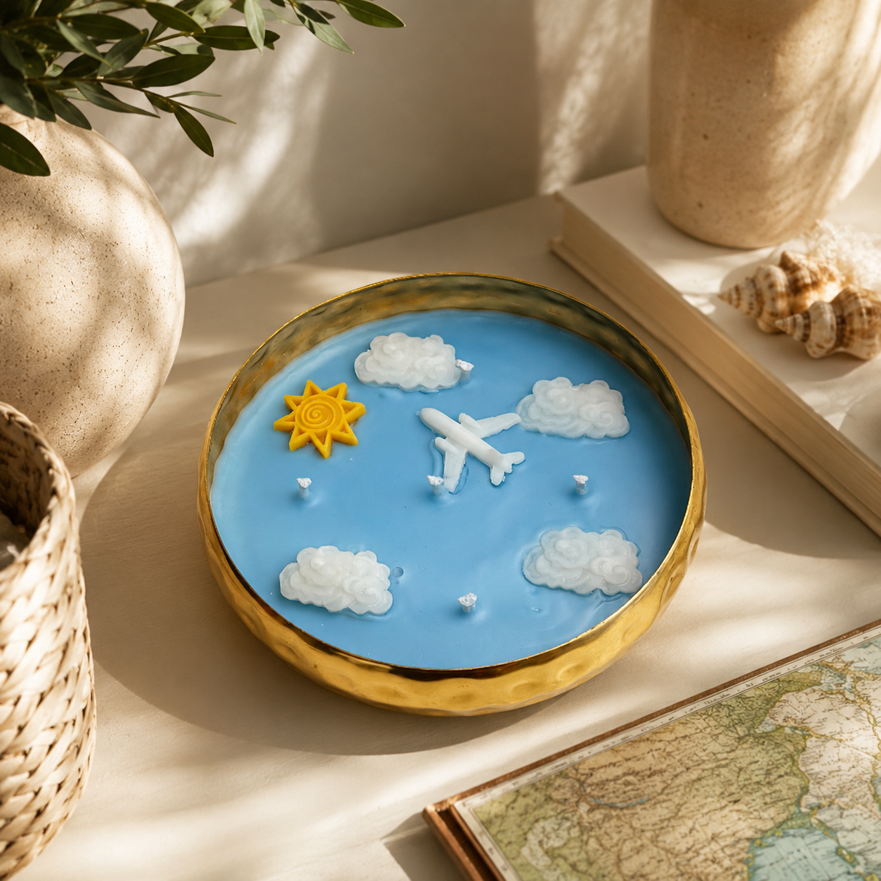Sky Adventure Airplane Urli Candle | Decorative Travel-Themed Candle