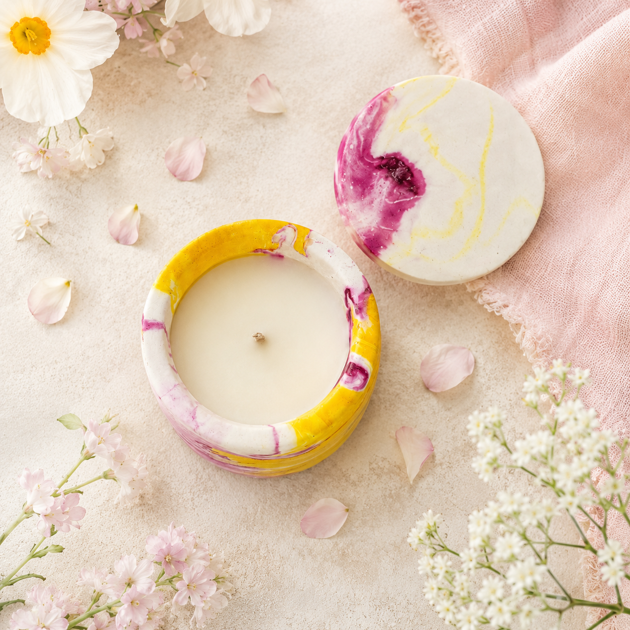 Reusable Lidded Candle in Hand-Painted Container | Decorative Scented Candle