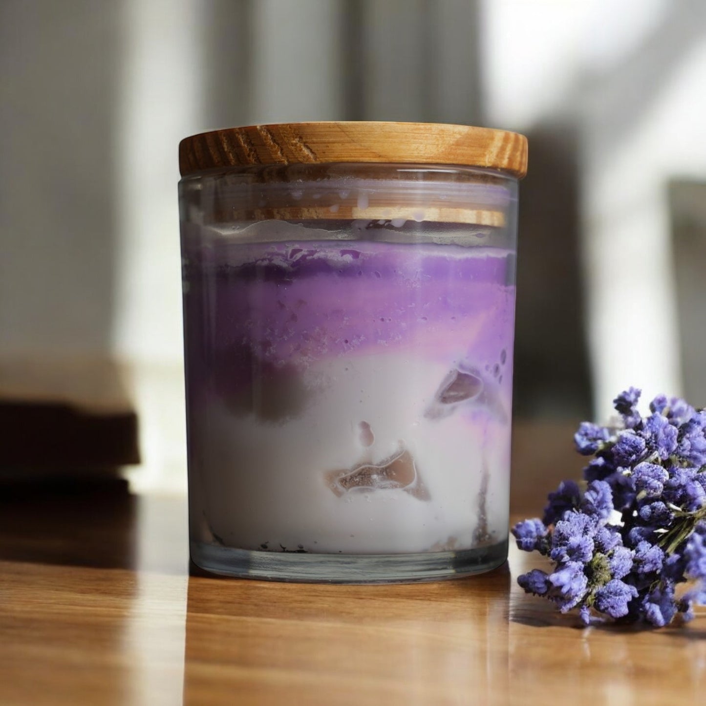 Iced Lavender Latte Soy Wax Candle – Creamy Floral Lavender Scented Glass Jar Candle for Relaxing Home Ambience