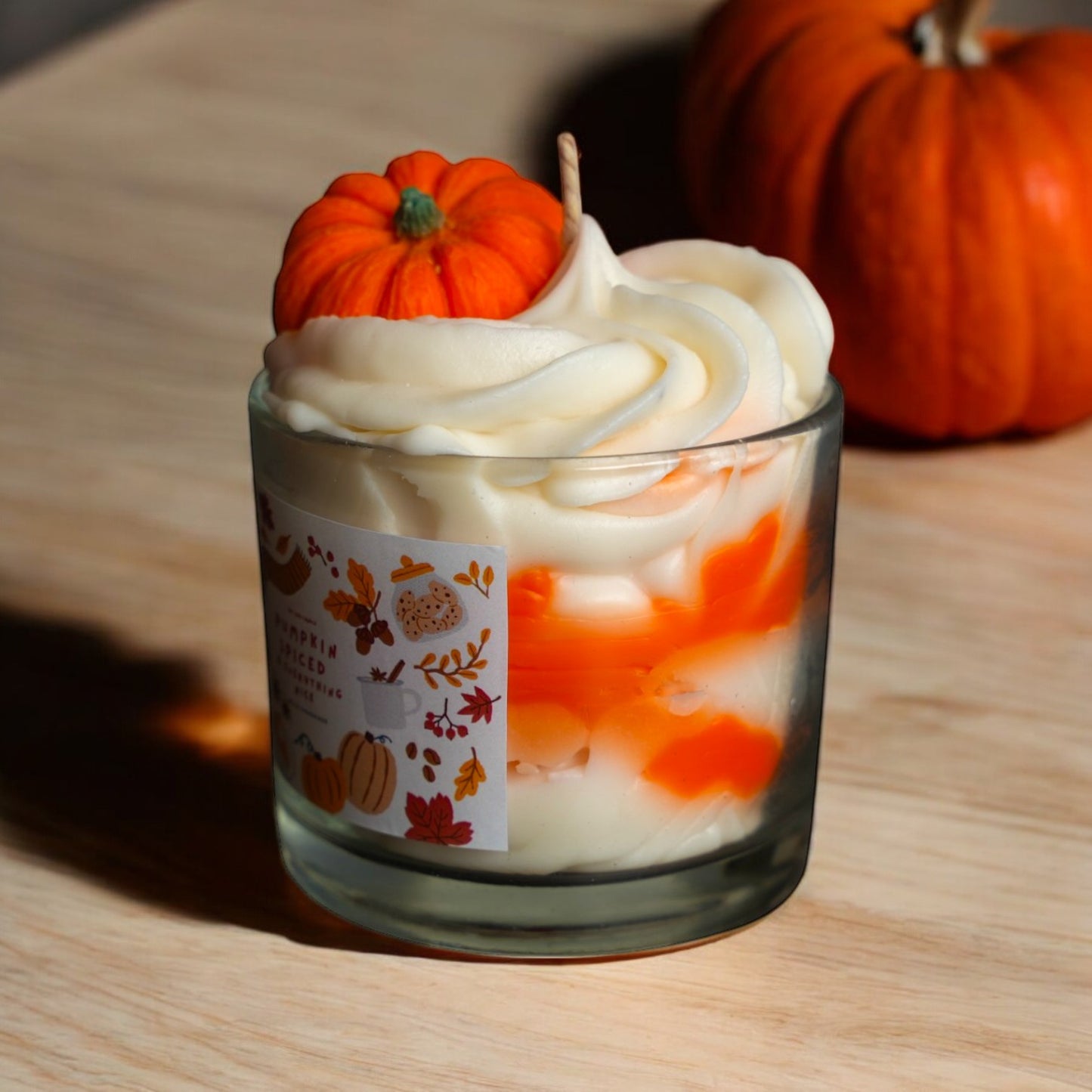 Pumpkin Spice Whipped Glass Jar Candle | Handmade Fall Dessert Candle Decor