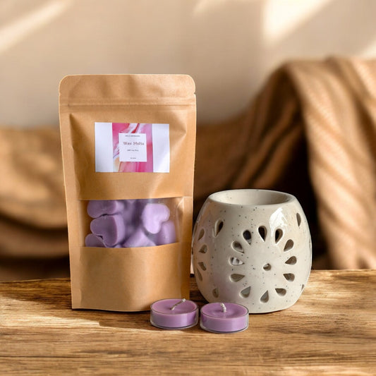Hello Handmade Handcrafted Ceramic Round Shaped Aroma Diffuser with Wax Melts and 2 Tea Light Candles