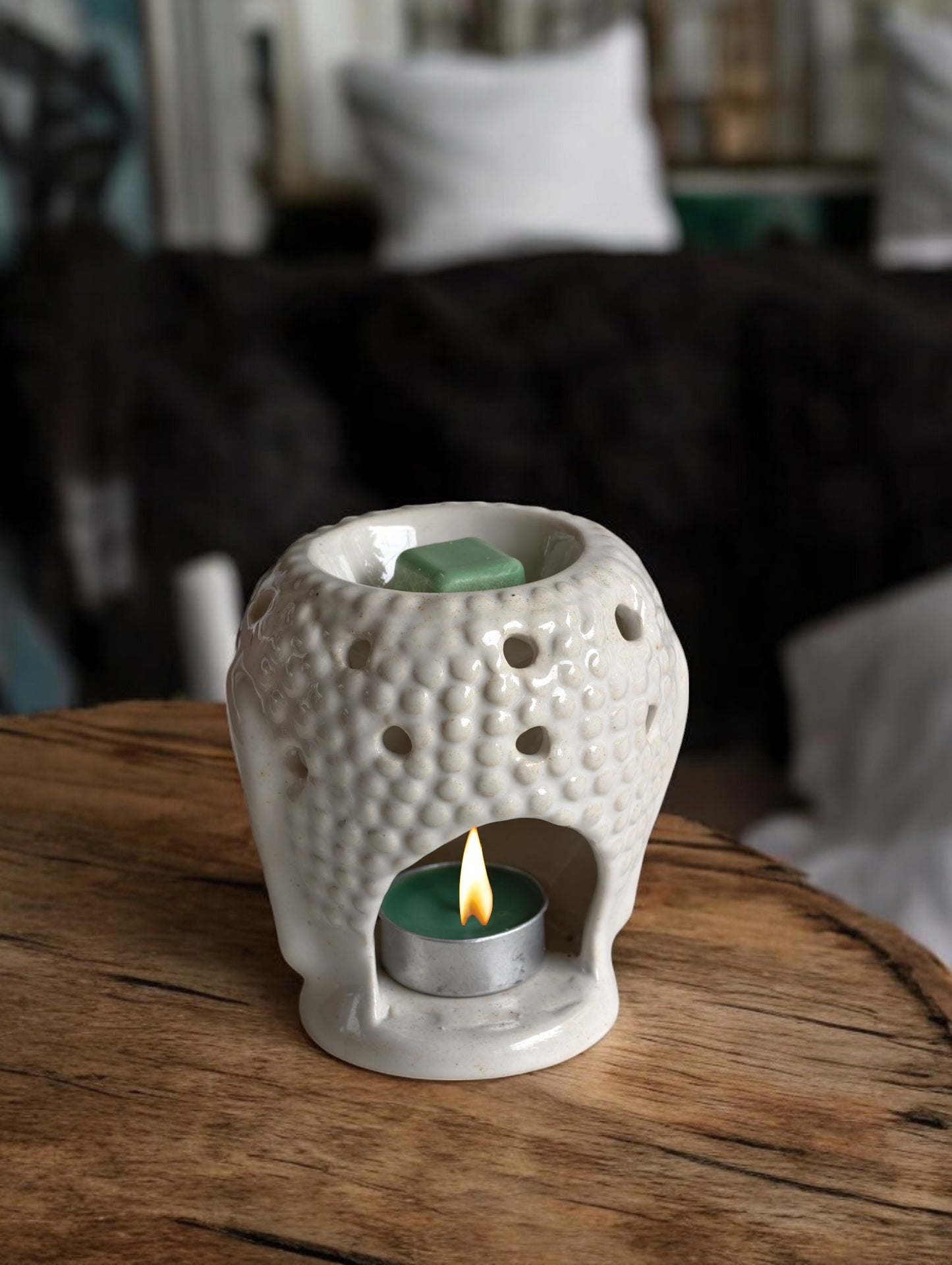 Hello Handmade Ceramic Buddha Head Diffuser with Wax Melts and 2 Tea Light Candles