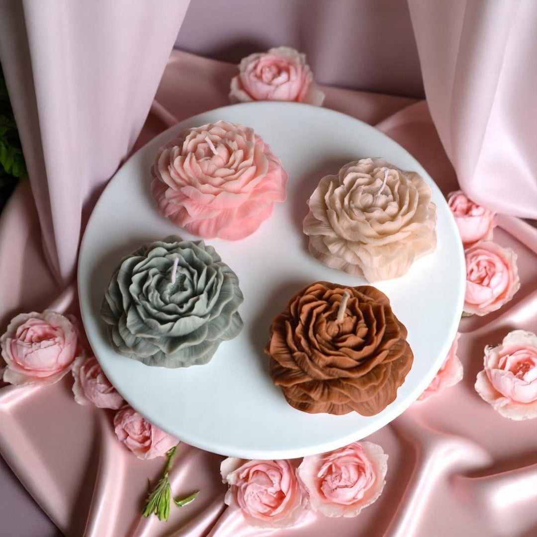 Pack of 4 Peony Flower Candles – Handcrafted Aesthetic Floral Candles for Home Decor, Romantic Gifts & Elegant Table Styling