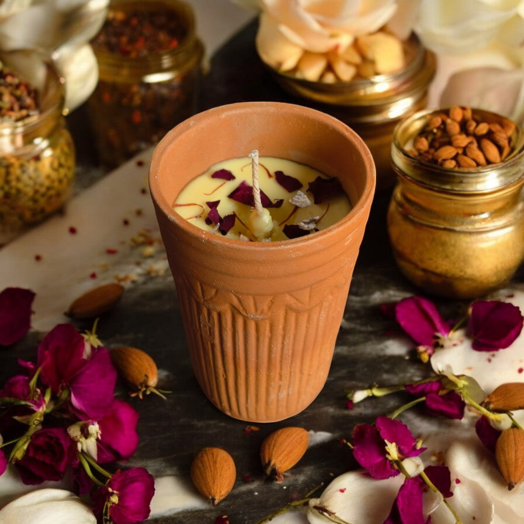 Hello Handmade Thandai Terracotta Candle – Rose Scented Handmade Clay Kulhad Candle