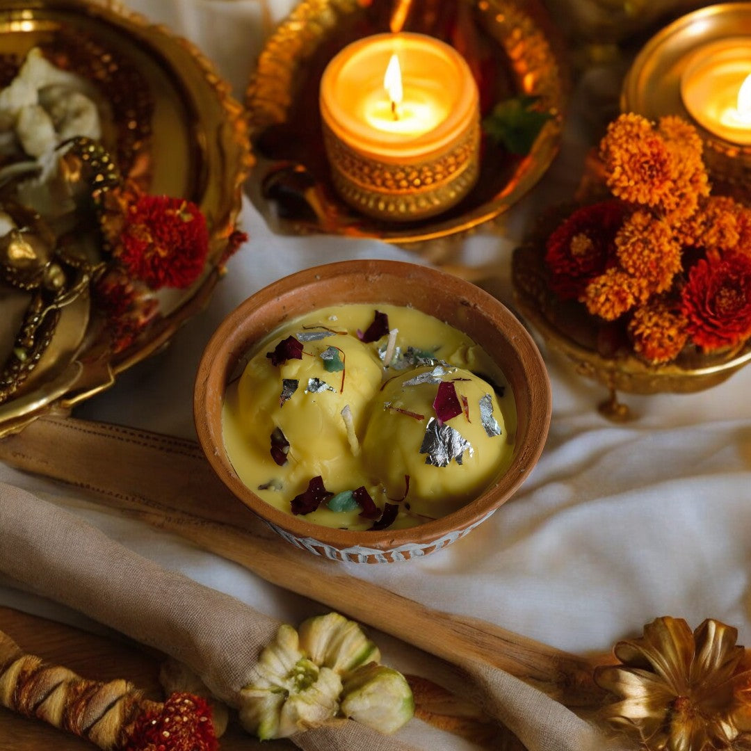 Rasmalai Terracotta Candle ( Rose Scented )