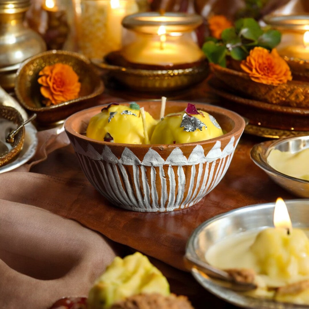 Rasmalai Terracotta Candle ( Rose Scented )