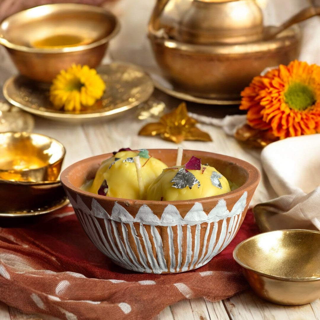 Rasmalai Terracotta Candle ( Rose Scented )