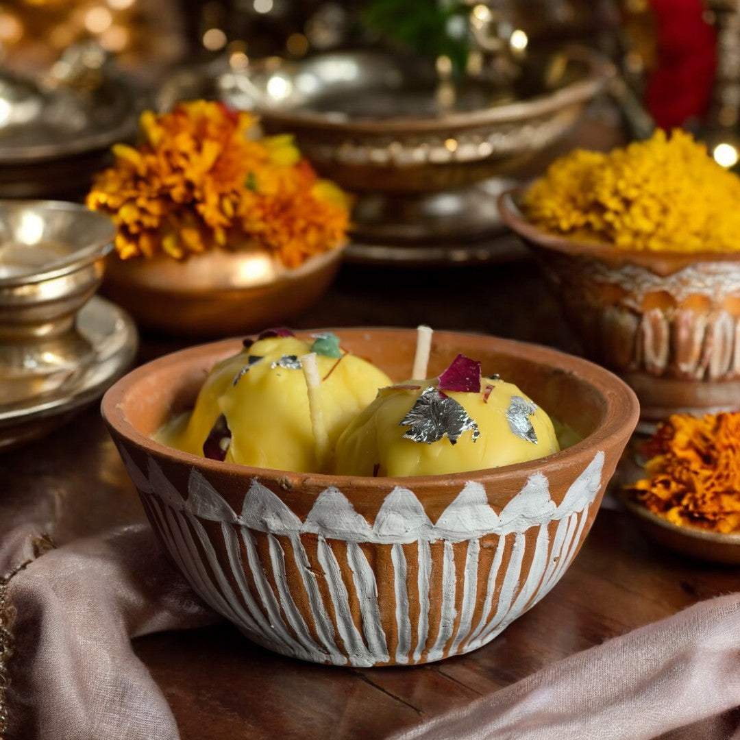 Rasmalai Terracotta Candle ( Rose Scented )
