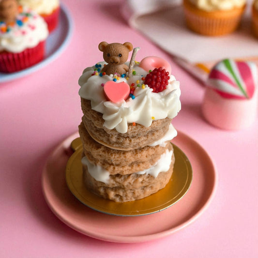 Teddy's Treat Tower – Dessert-Inspired Decorative Scented Candle (Vanilla Ice Cream Scent)