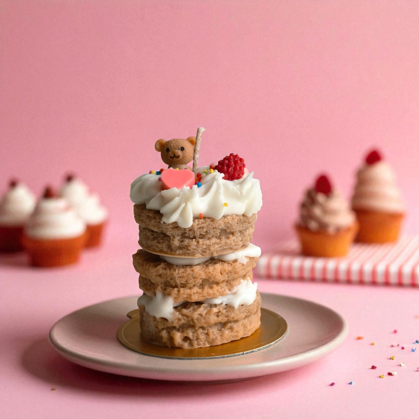 Teddy's Treat Tower – Dessert-Inspired Decorative Scented Candle (Vanilla Ice Cream Scent)