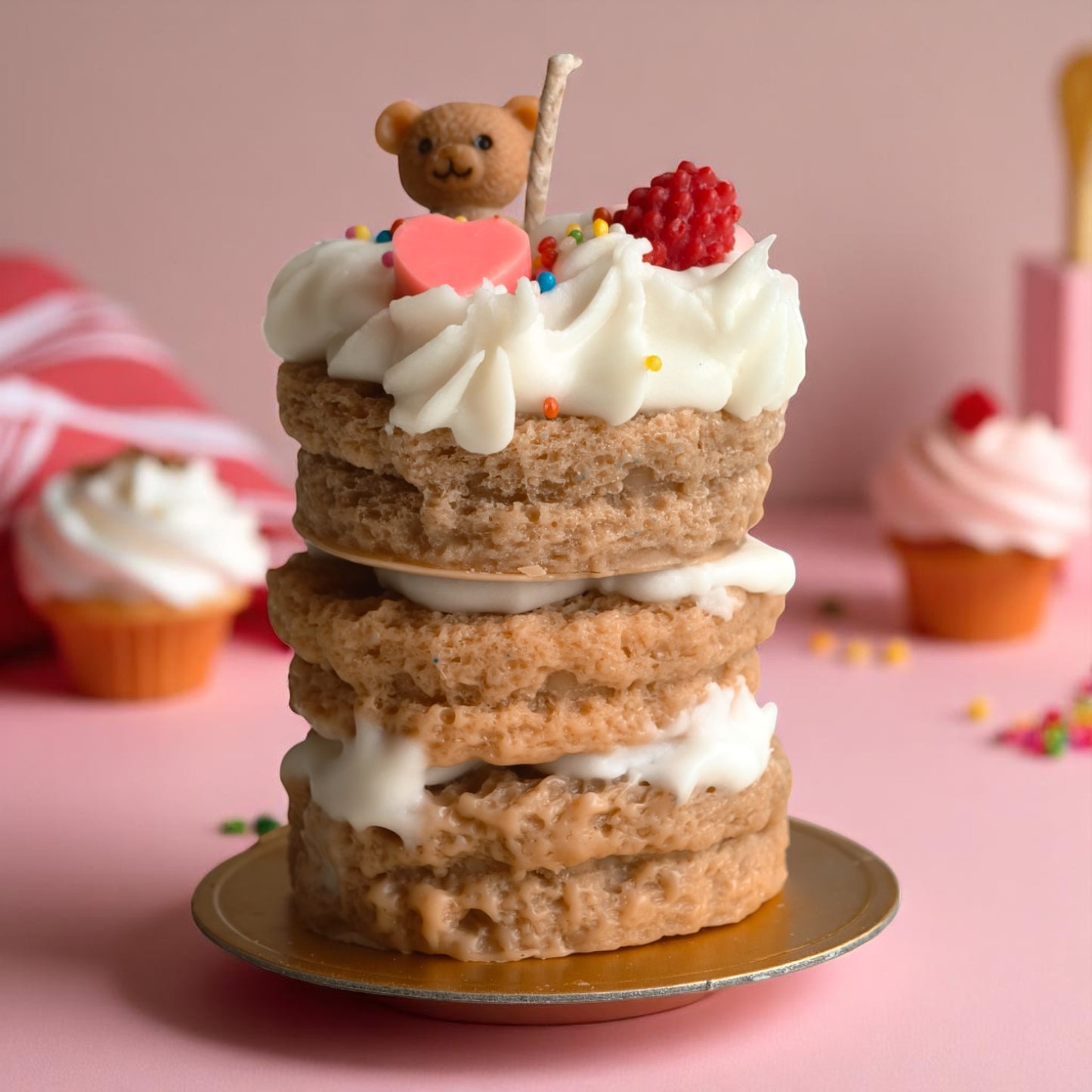 Teddy's Treat Tower – Dessert-Inspired Decorative Scented Candle (Vanilla Ice Cream Scent)