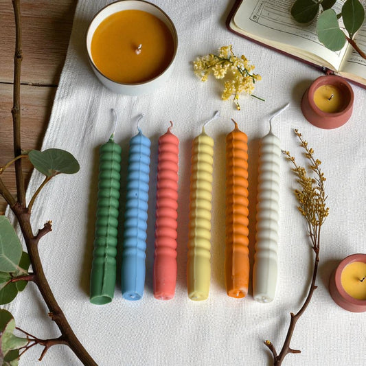 Handmade Vanilla Scented Spiral Taper Candles – Set of 6 | Multicolor Pastel Candles for Home Decor, Dining Table, Gifting & Special Occasions | Dripless & Smokeless | Hello Handmade