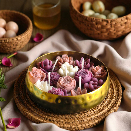 Rosette Radiance Metal Urli Candle (Rose Mosaic Scent)