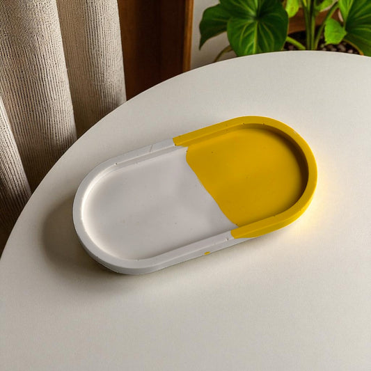 Jesmonite Oval Trinket Tray – Yellow & White