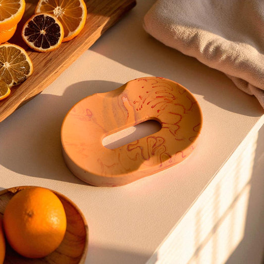 Handcrafted Jesmonite Soap Dish – Marbled Orange | Durable, Minimal & Stylish