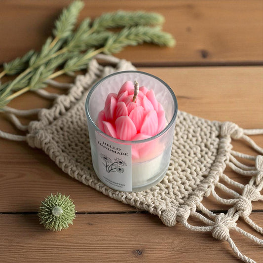 Blush Bloom – Pink Flower Scented Jar Candle | Handmade Soy Wax Candle (Lavender)