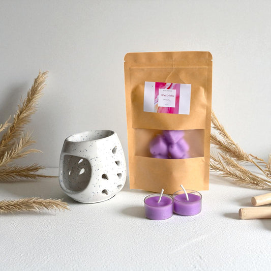 Hello Handmade Handcrafted Ceramic Round Shaped Aroma Diffuser with Wax Melts and 2 Tea Light Candles
