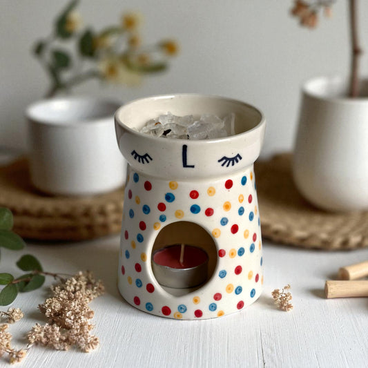 Polka Dot Ceramic Wax Melt / Camphor Burner (2 Tealight Candles Included)