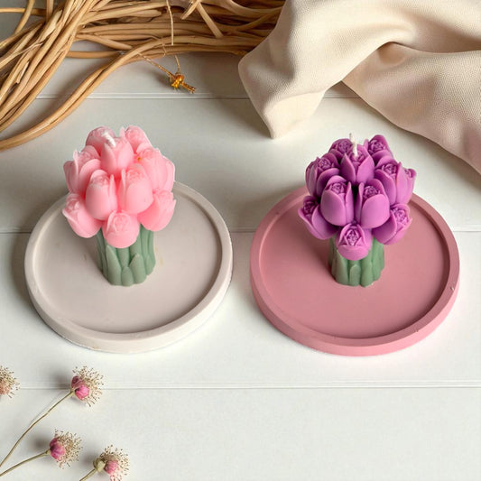 Set of 2 Tulip Candles with Jesmonite Trays (Lavender Scented)
