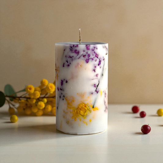 Orchid Bouquet Botanical Pillar Candle