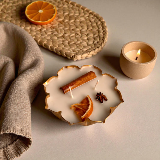 Orange Spice Lotus Urli – Handcrafted Soy-Coconut Wax Candle
