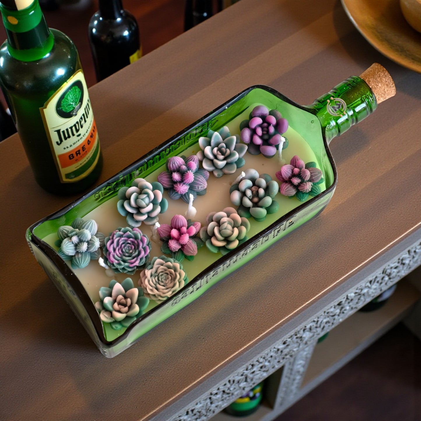 Jägermeister Succulent Bottle Candle – Hand-Poured Art in a Signature Green Bottle