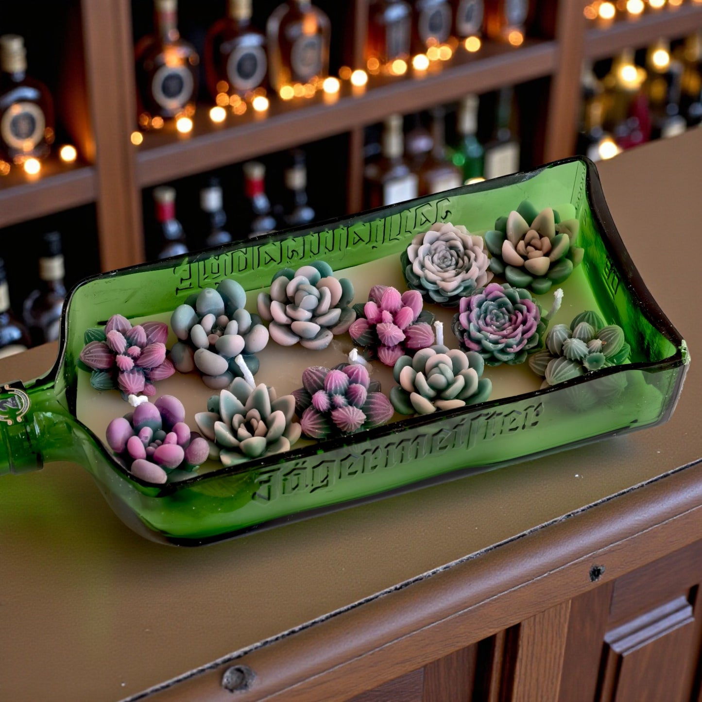 Jägermeister Succulent Bottle Candle – Hand-Poured Art in a Signature Green Bottle