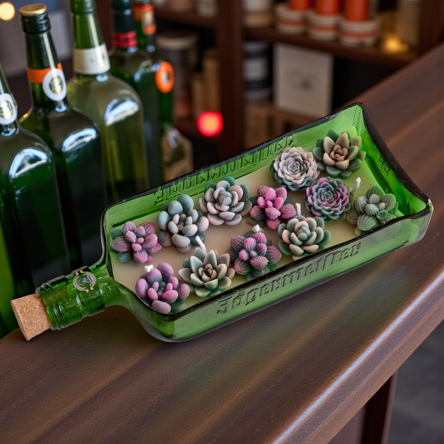 Jägermeister Succulent Bottle Candle – Hand-Poured Art in a Signature Green Bottle