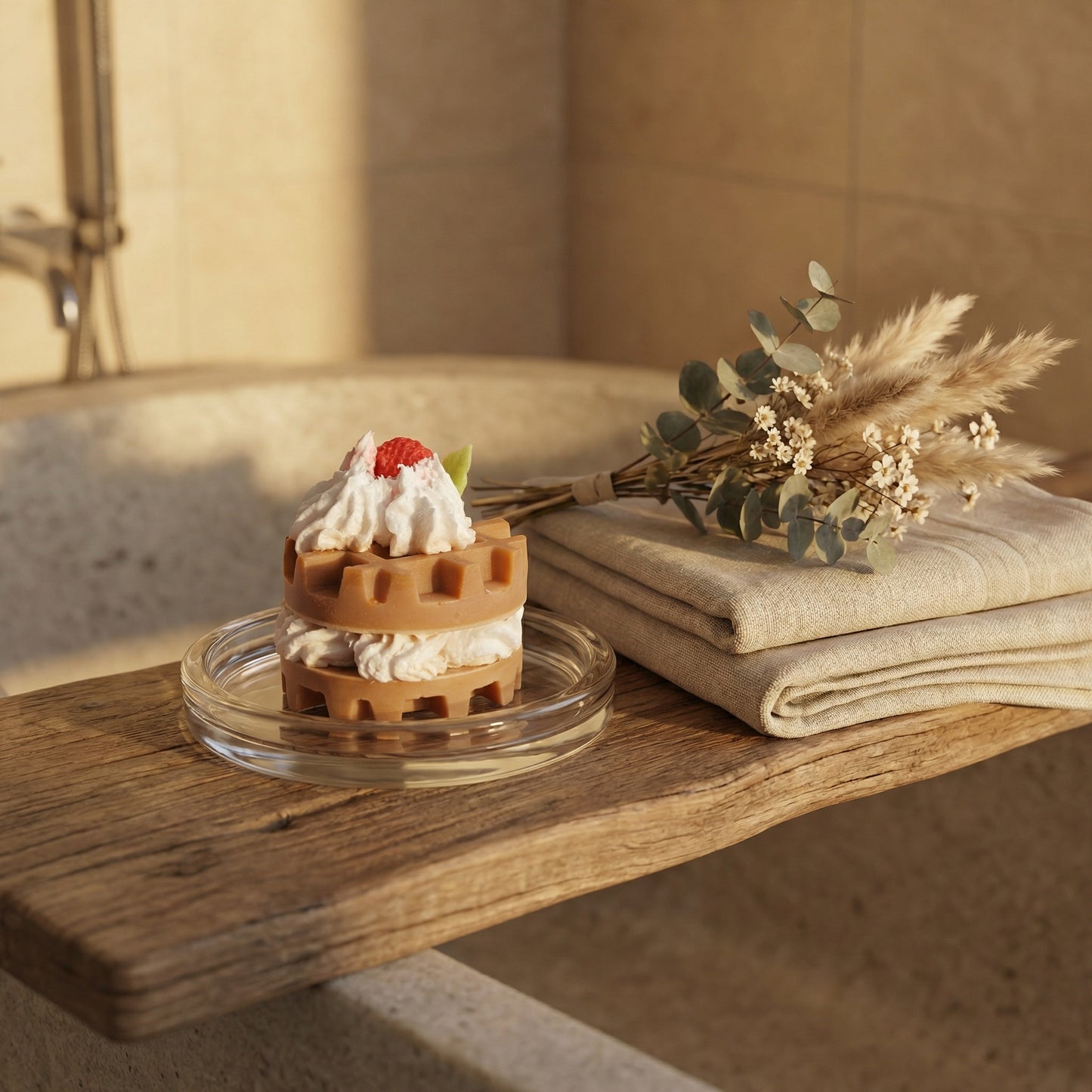 Strawberry Waffle Dessert Soap – Handmade Whipped Cream Soap Bar | Sweet Strawberry Fragrance | Aesthetic Bath Soap for Gifting & Self Care