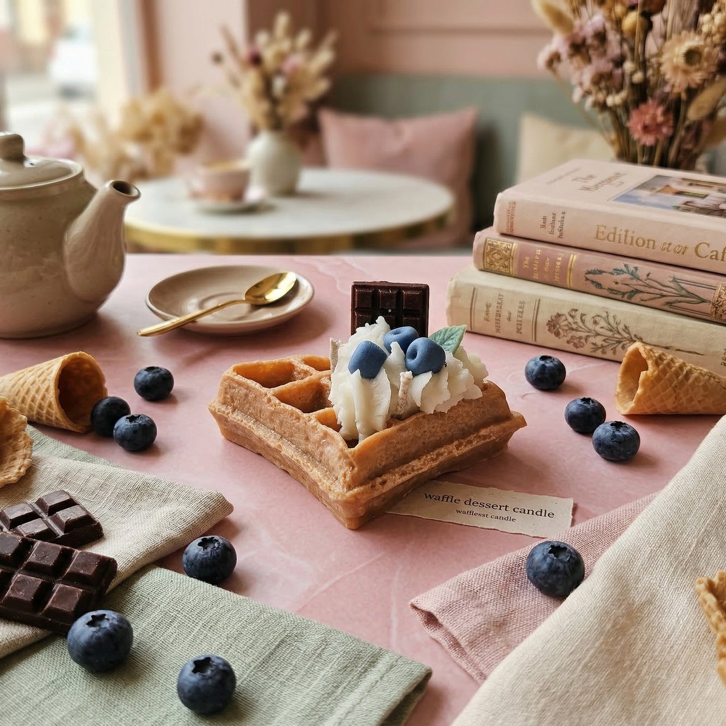 Blueberry Waffle Candle – Dessert Candle with Sweet Blueberry Fragrance | Handmade Soy Wax Decorative Candle for Home Décor & Gifting