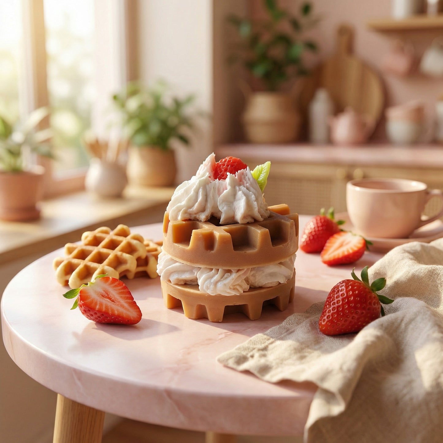 Strawberry Waffle Dessert Soap – Handmade Whipped Cream Soap Bar | Sweet Strawberry Fragrance | Aesthetic Bath Soap for Gifting & Self Care