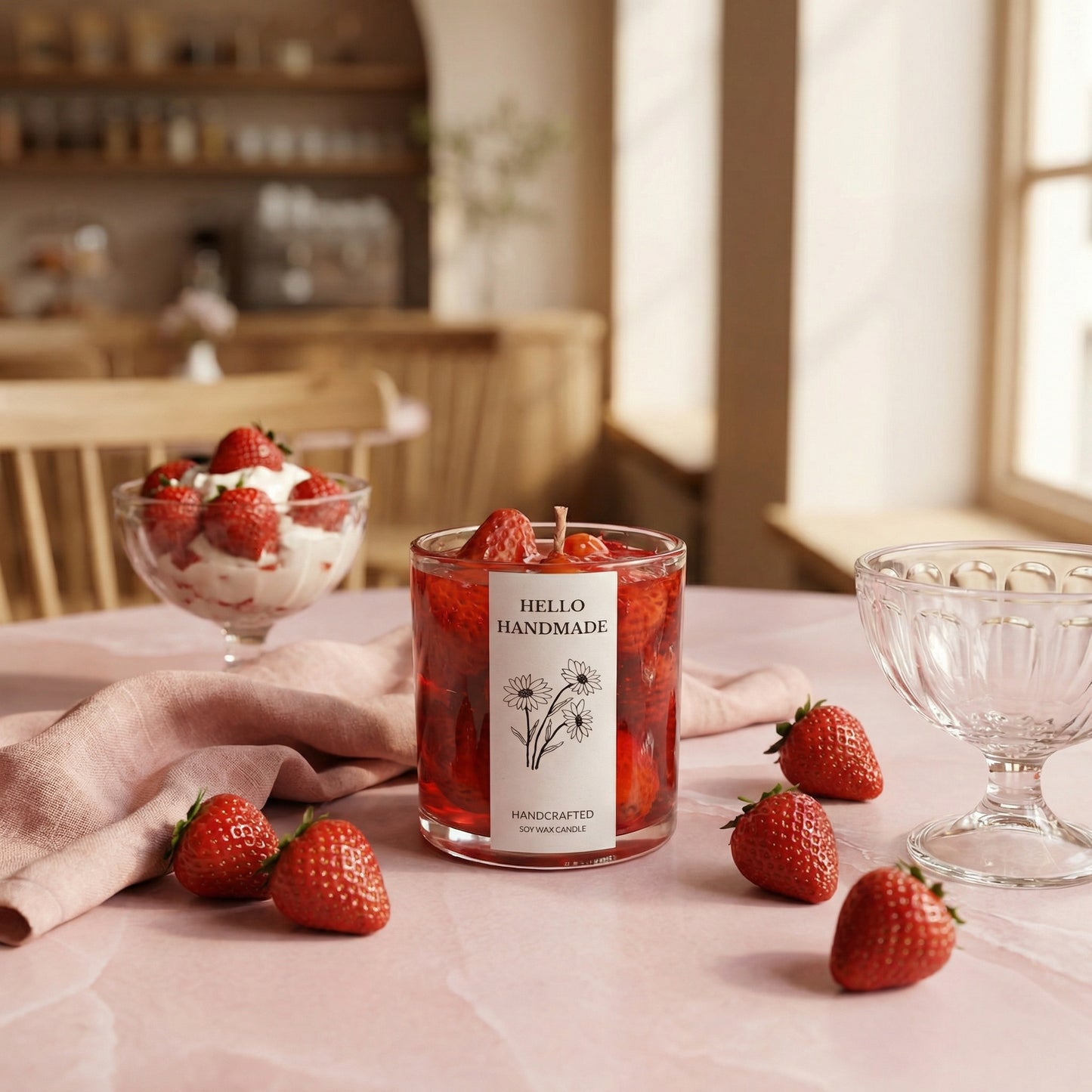 Strawberry Gel Candle – Handmade Dessert Candle with Realistic Fruit Design | Sweet Strawberry Fragrance | Aesthetic Home Décor & Gift