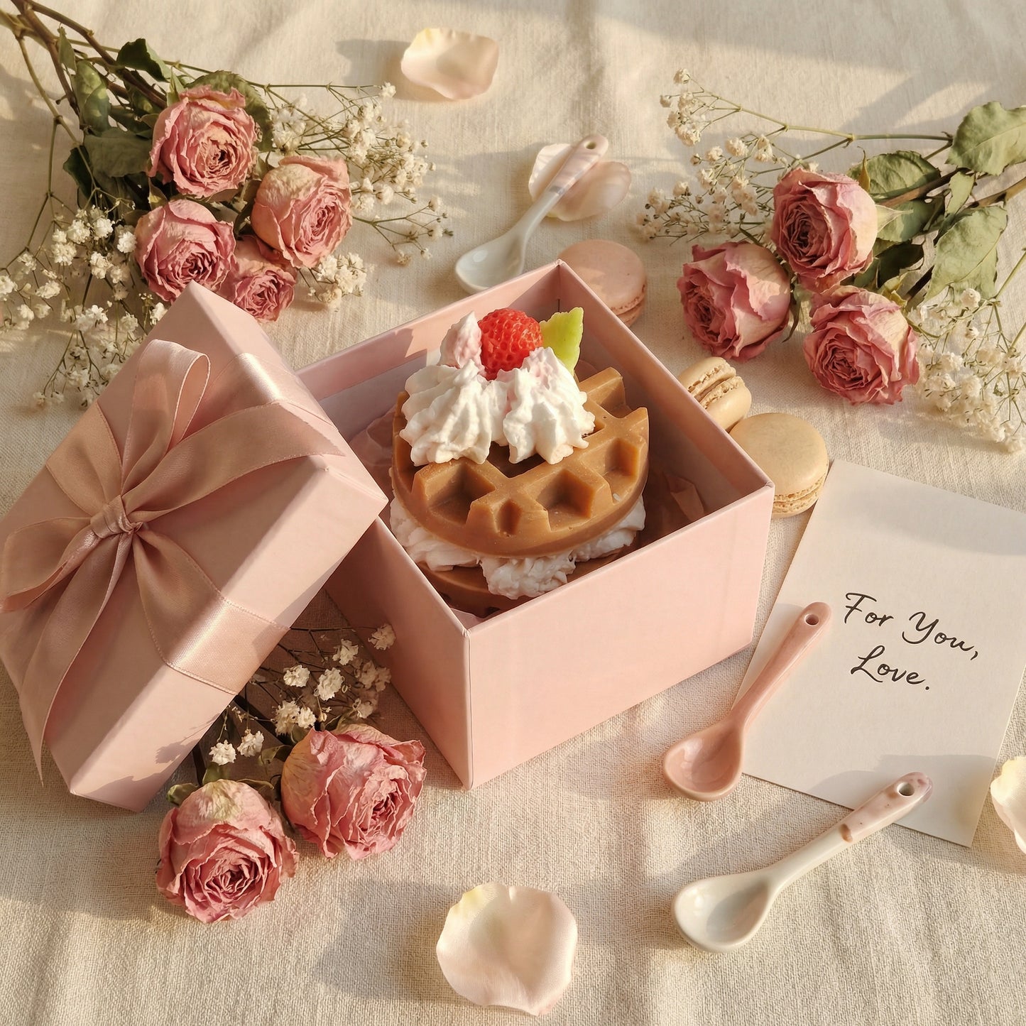 Strawberry Waffle Dessert Soap – Handmade Whipped Cream Soap Bar | Sweet Strawberry Fragrance | Aesthetic Bath Soap for Gifting & Self Care