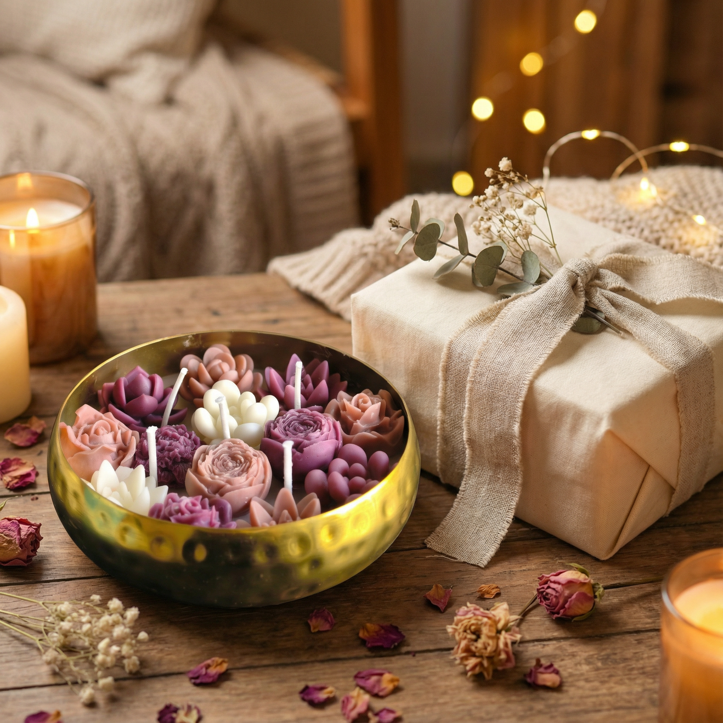 Rosette Radiance Metal Urli Candle (Rose Mosaic Scent)