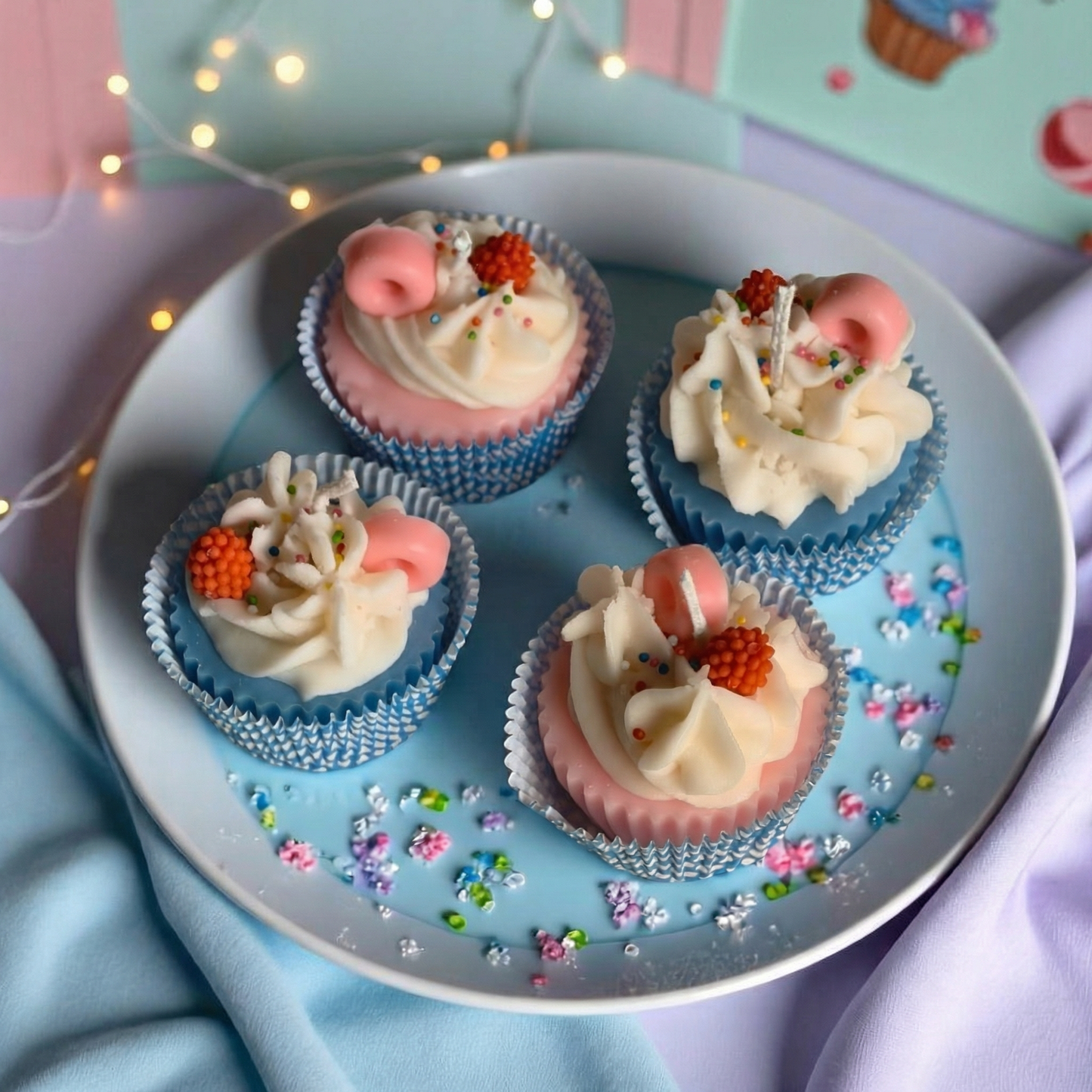 Pack of 4 Cup Cake Candle Vanilla and Strawberry Scent