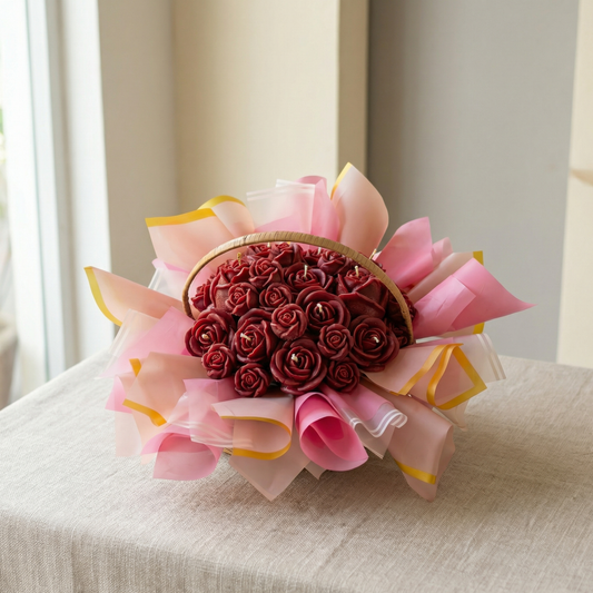 Rose Candle Basket – Handcrafted Floral Candle Arrangement