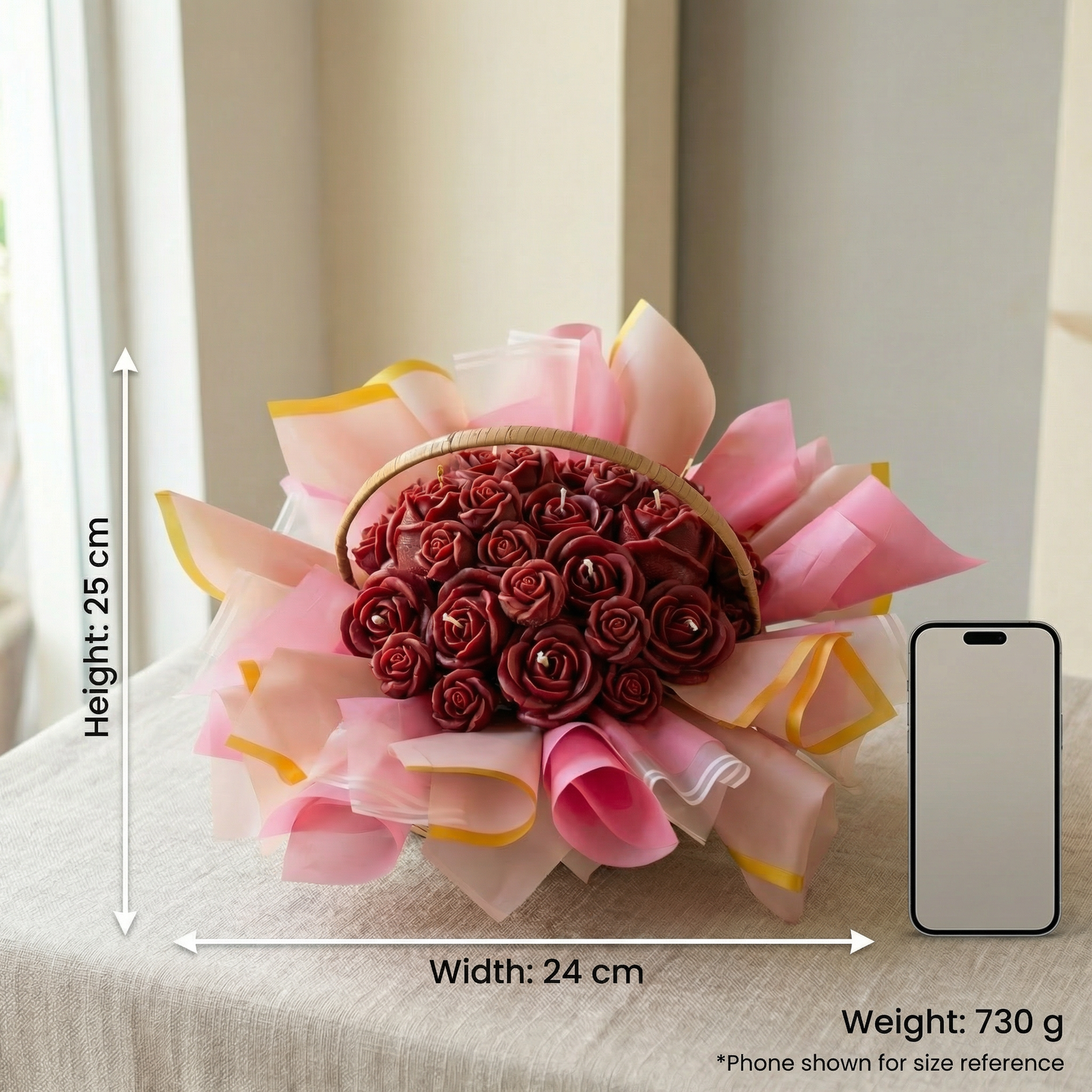 Rose Candle Basket – Handcrafted Floral Candle Arrangement