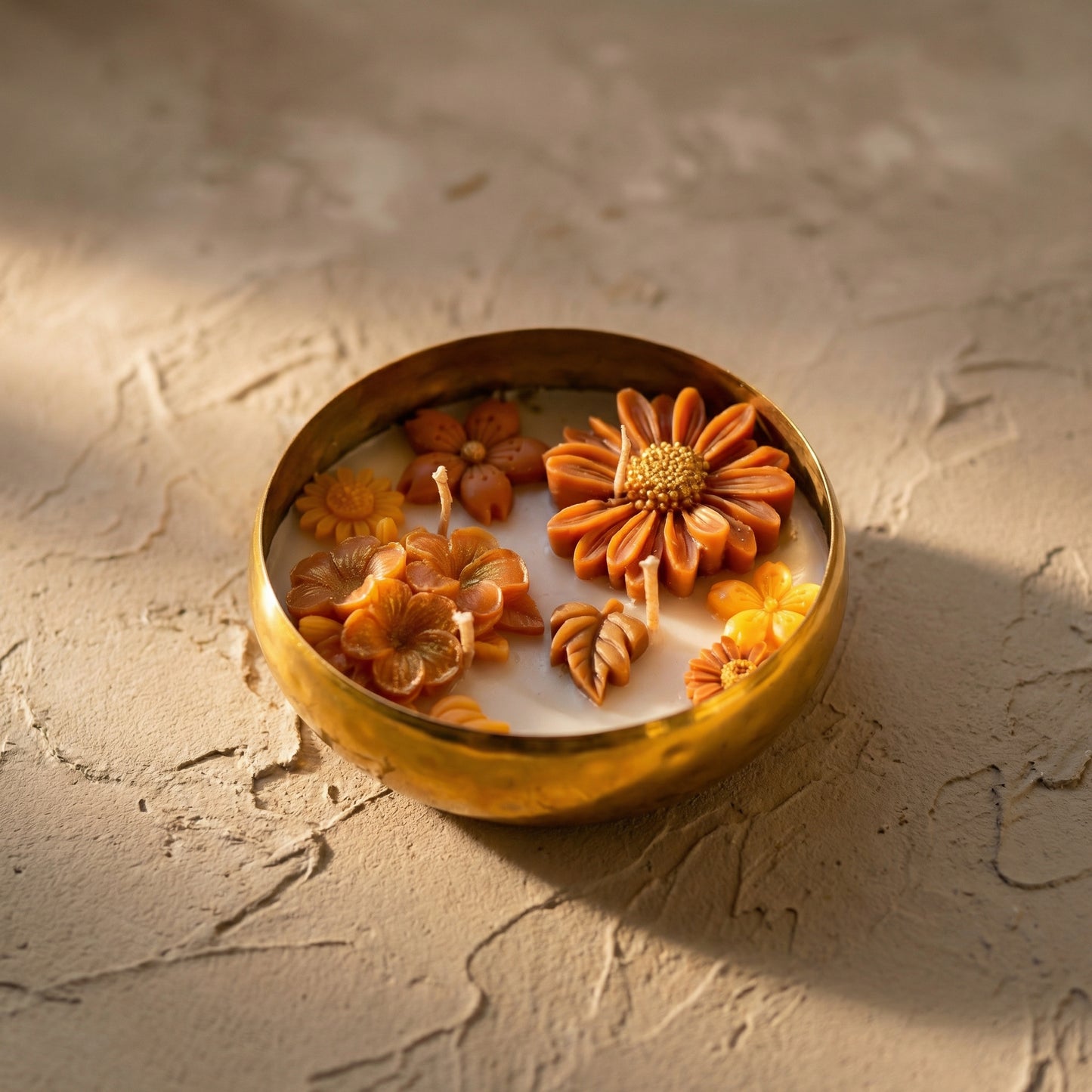 Handcrafted Floral Urli Candle in Metal Bowl | Elegant Home Décor & Gifting
