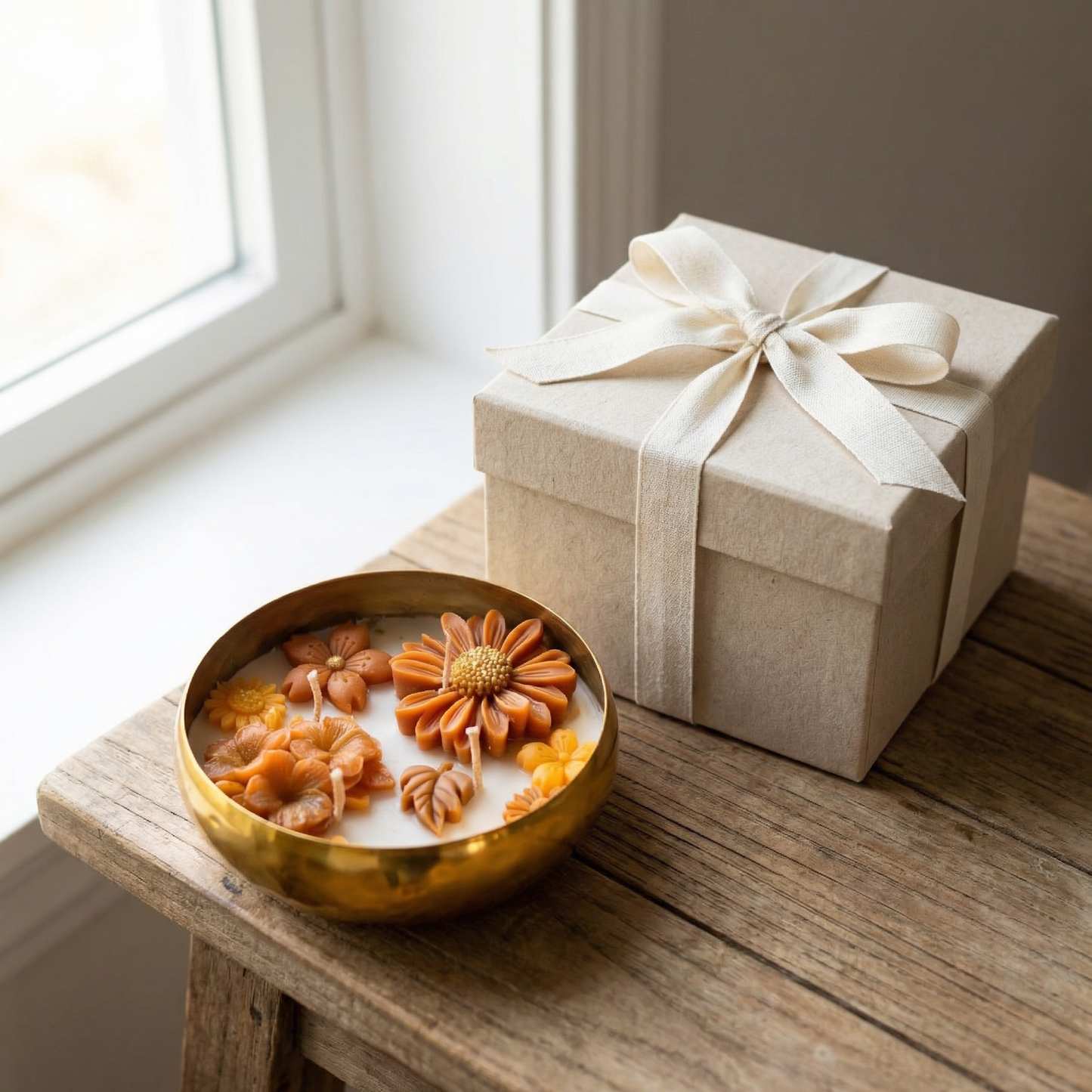 Handcrafted Floral Urli Candle in Metal Bowl | Elegant Home Décor & Gifting