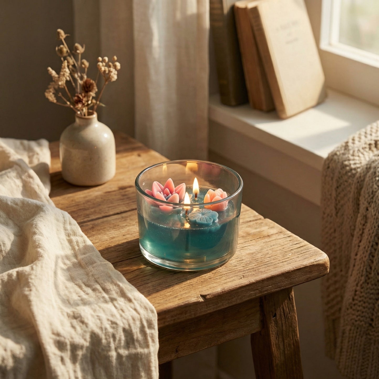 Handcrafted Floral Glass Jar Candle | Elegant Home Décor