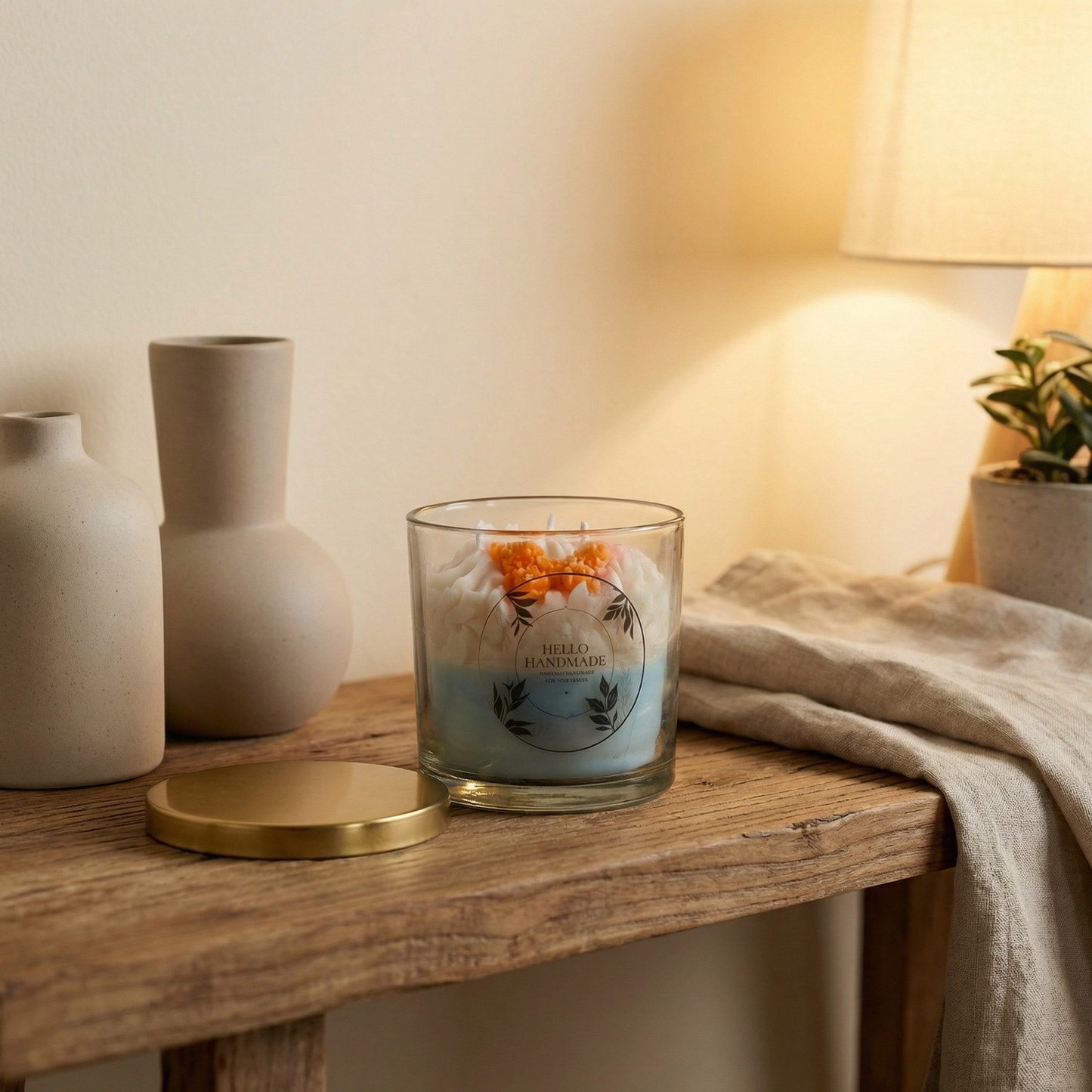 Handcrafted Floral Wax Candle in Glass Jar with Gold Lid | Elegant Home Décor Accent